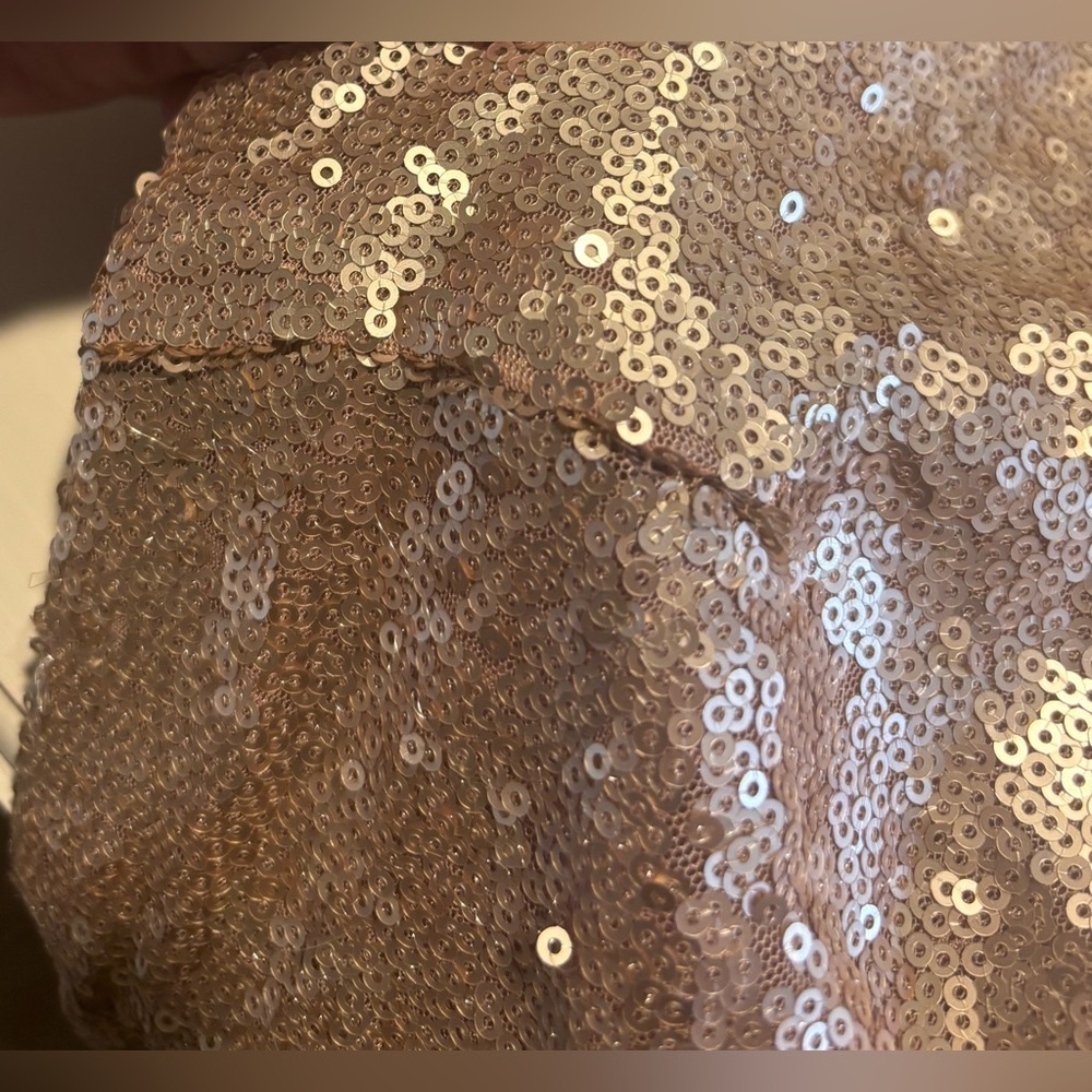 Lulu’s High Neck Cowl Back Maxi Sequin Dress, Gold/Tan, Size S - Picture 13 of 14